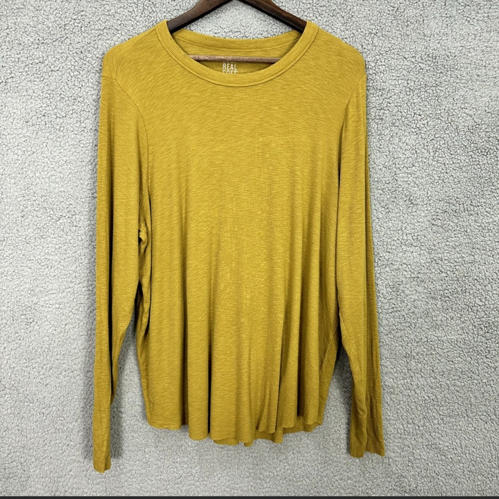 Aerie Real Soft Ribbed Knit Top Women XXL Brown Long Sleeve Distressed Yoga Gym